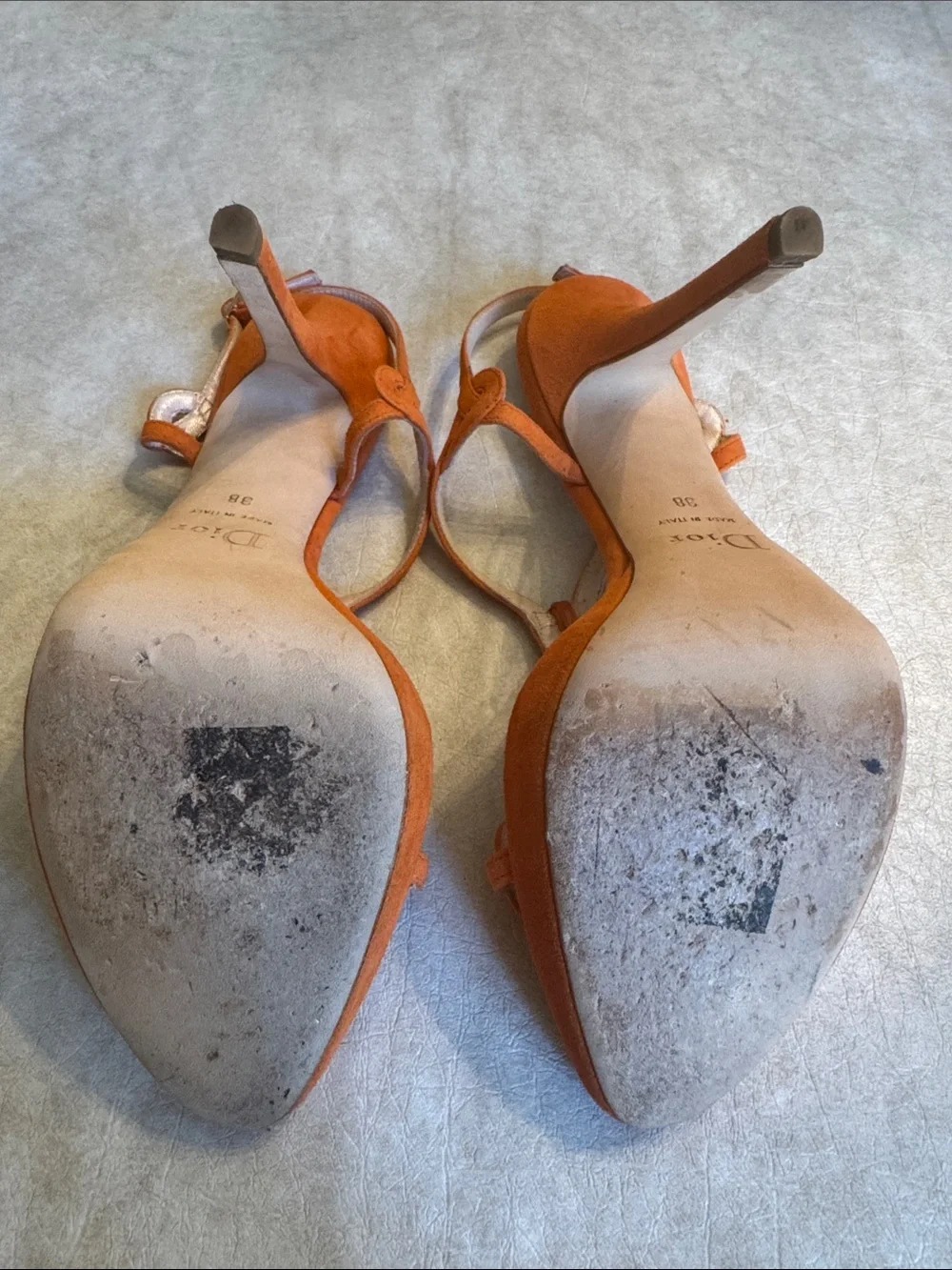 Dior Orange Suede T-Strap Slingback Heels